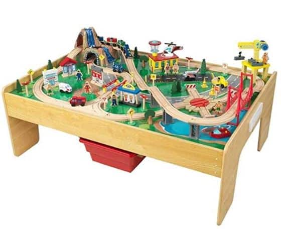 KidKraft Waterfall Mountain Toy Train Set And Large Wooden Train Table Toys Kids 