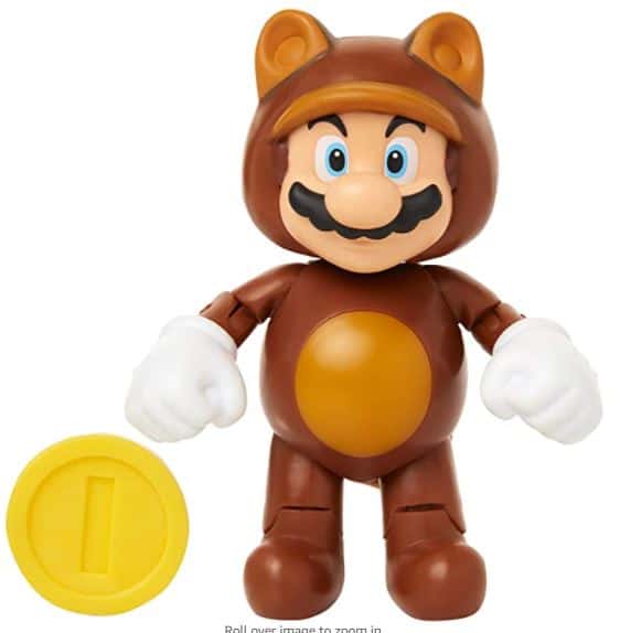 World of Nintendo 91436 4" Tanooki Mario with Coin Action Figure